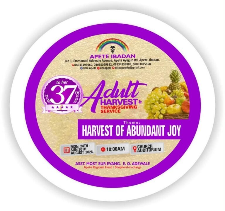 37th Adult Harvest & Thanksgiving Service 2026